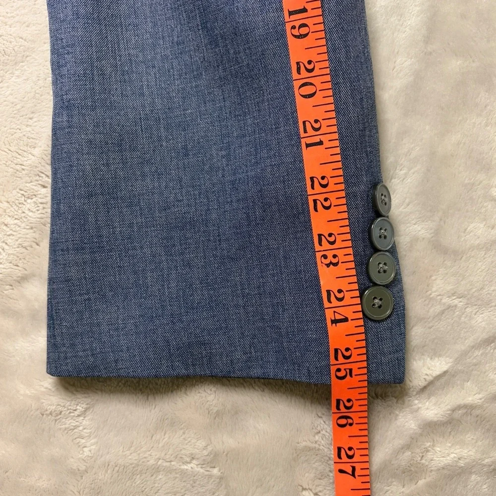 Chaps Blazer Sport Coat Jacket‎ Mens 50R Blue Chambray Polyester Preppy Classic